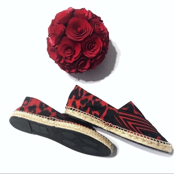 Maje Feline Printed Espadrilles in Red/Black Combo - Picture 3 of 8